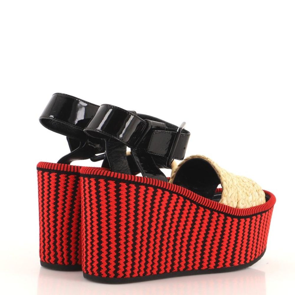 Celine Women's Ankle Strap Wedge Platform Sandals Straw and Patent - Picture 3 of 4